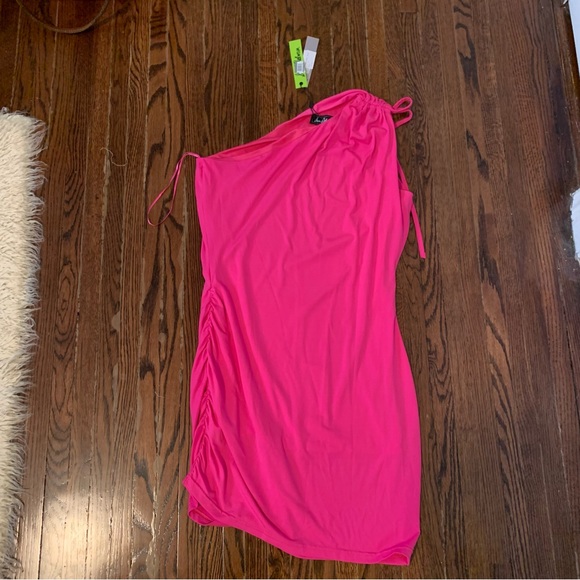 Sam Edelman barbie hot pink one shoulder ruched mini dress NEW - Picture 1 of 7